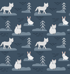 Seamless Pattern With Cute Cartoon White Arctic