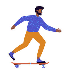 Modern Black Man Character Riding On Skateboard