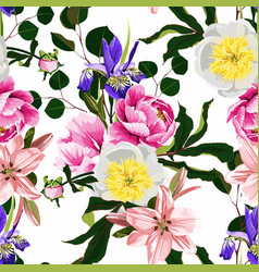 Seamless Pattern With Many Kind Of Garden Flowers