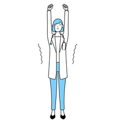 A Woman Doctor In White Coat Stretching