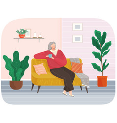 Adult Woman Sitting On Couch At Home Drinking