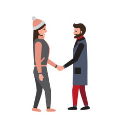 Man And Woman Shaking Hands During Talk At Winter