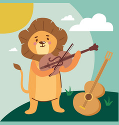 Lion Playing Fiddle And Guitar