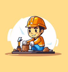 Cute Cartoon Boy In A Hard Hat And Safety Helmet