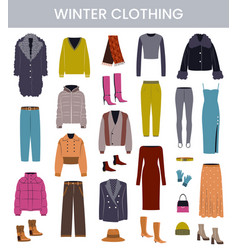 Set Of Female Winter Clothing Flat Art