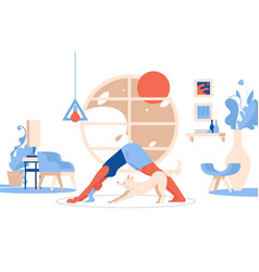 Woman Doing Yoga With Dog Interior Concept Scene