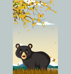 Black Bear Cartoon With Landscape Background