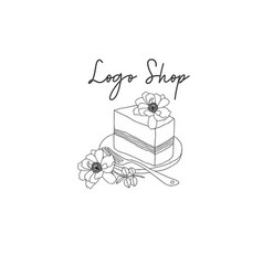 Beautiful Hand Drawn Piece Of Flower Cake Logo