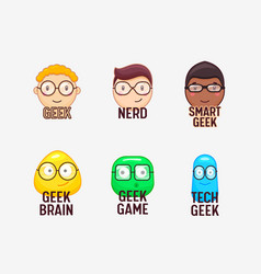 Set Icons Nerds And Geeks Funny Faces Isolated