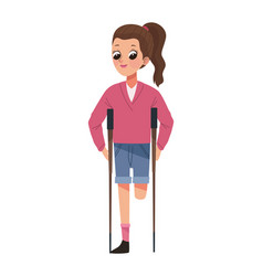 Disability Woman In Crutch