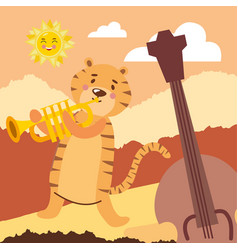 Tiger Playing Trumpet And Cello