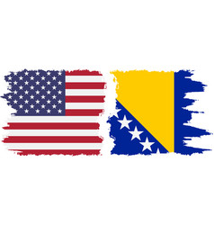 Bosnia And Herzegovina And Usa Grunge Flags