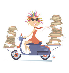 Girl Riding A Scooter Carrying Papers Or Books