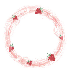 Round Strawberry Frame On Abstract Pink Background