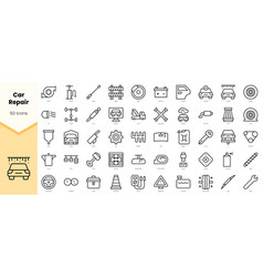 Set Of Car Repair Icons Simple Line Art Style