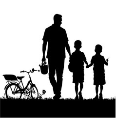 Sketch Silhouette Father And Son On Walk Children