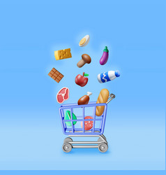 3d Shopping Cart With Fresh Products