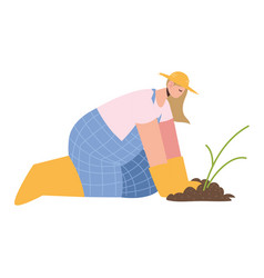 Farm And Agriculture Female Farmer Planting