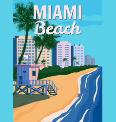 Miami Beach City Skyline Retro Poster Lifeguard