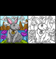 Rabbit In Lotus Garden Coloring Page