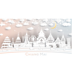 Chiang Mai Thailand City Skyline In Paper Cut