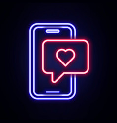 Glowing Neon Line Smartphone With Heart Emoji