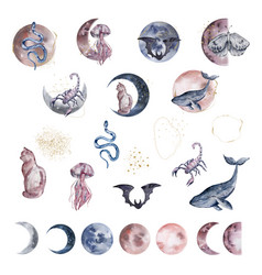 Watercolor Set Fantastic Moon Animals