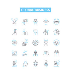 Global Business Line Icons Set