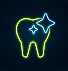 Glowing Neon Line Tooth Whitening Concept Icon