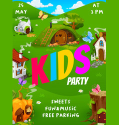 Kids Party Flyer Cartoon Gnome And Elf Houses