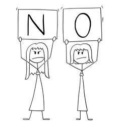 Cartoon Two Angry Women Holding No Signs