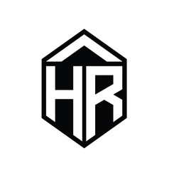 Hr Letter Logo Monogram Simple Hexagon Shield