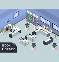 Modern Book Library Isometric Color Bookshelves