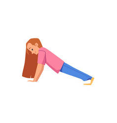 School Girl Doing Plank Exercise Or Pushups Flat