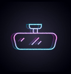 Glowing Neon Line Car Mirror Icon Isolated On