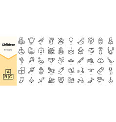 Set Of Children Icons Simple Line Art Style