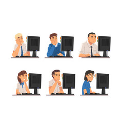 Set Of People Working At Computers Office