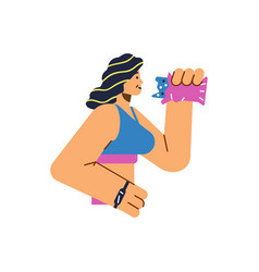 Athletic Woman With Fitness Bracelet Eating