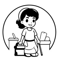 Cute Cartoon Girl Cleaning The House In A Flat