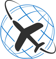 Logo Icon Airplane Flying Around Earth Concept