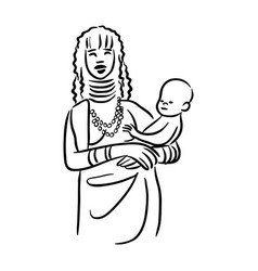 African Woman With Child Line Art