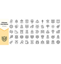 Set Of Chinese Lion Dance Icons Simple Line Art