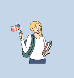 Smiling Girl Student With American Flag