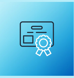 Line Certificate Template Icon Isolated On Blue