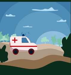 An Ambulance With A Serena And A Red Cross Rides