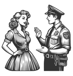 Police Officer Talking To Woman Engraving