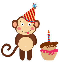 Happy Birthday Monkey And Cake With Candle