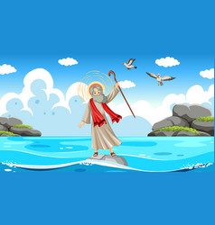 Moses Cartoon Character With Sea Background