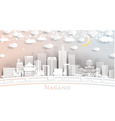 Nagano Japan City Skyline In Paper Cut Style