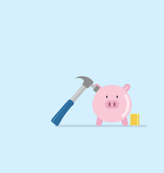 Piggy Bank With Hammer And Golden Coins